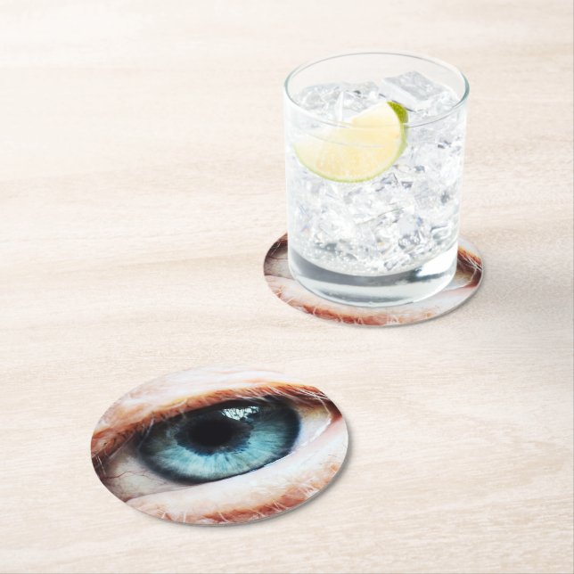 Scary Eyeball & Halloween Blue Eye /spooky zombie Round Paper Coaster (Insitu)