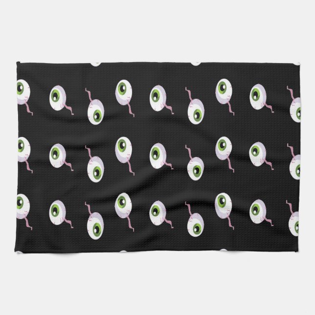 Scary eyeballs on black tea towel (Horizontal)