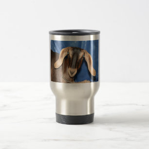 Scary eyed Nubian goat kid head picture Travel Mug