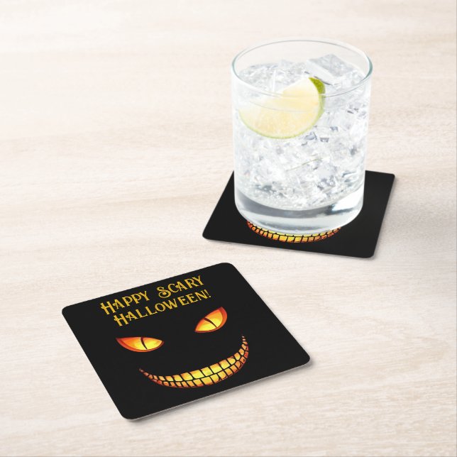 Scary Eyes and Crazy Smile Halloween  Square Paper Coaster (Insitu)