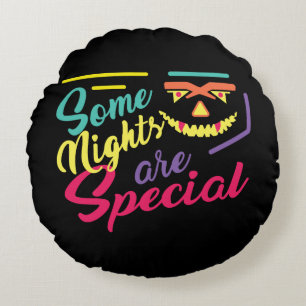 Scary face fun filled shiny halloween design round cushion