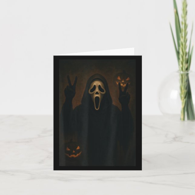 Scary Face Ghost With Heart Hands Creepy Halloween Card (Front)
