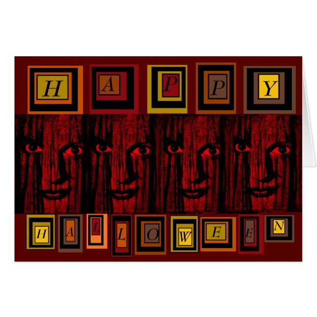 Scary Face "HAPPY HALLOWEEN" Greeting Card (Front Horizontal)