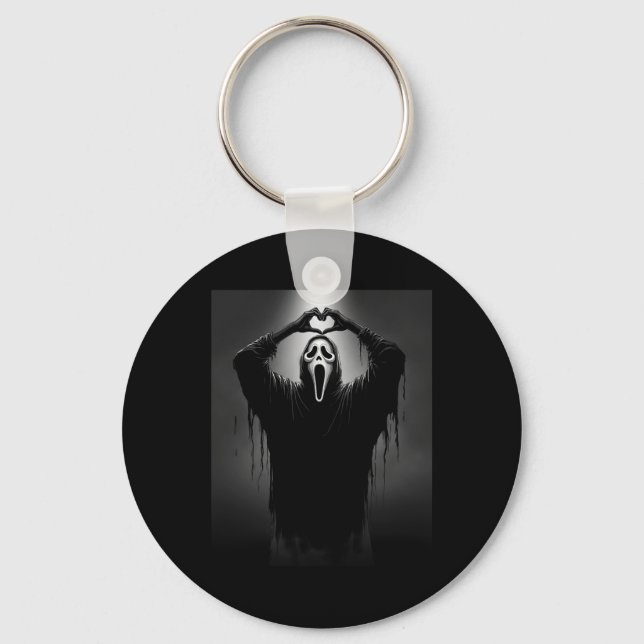 Scary Face Horror Ghost Heart Hands Creepy Hallowe Key Ring (Front)