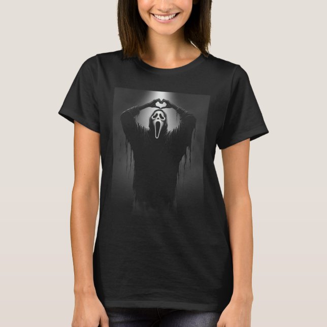 Scary Face Horror Ghost Heart Hands Creepy Hallowe T-Shirt (Front)