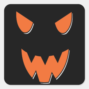 Scary Face On Halloween Pumpkin Square Sticker