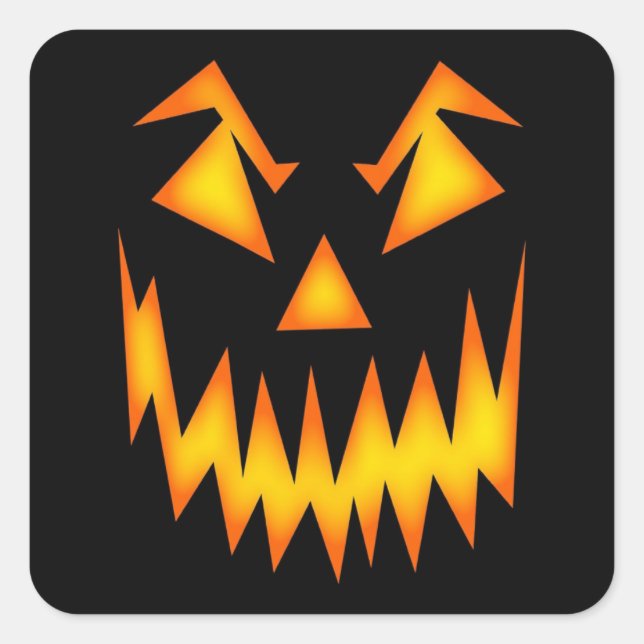 Scary Face Orange on Black Halloween Spooky Square Sticker (Front)