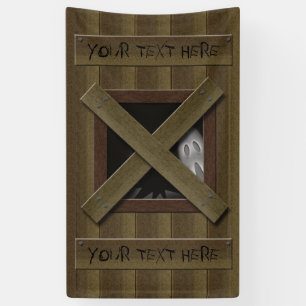 Scary Fake Broken Window With Ghost Your Text Banner