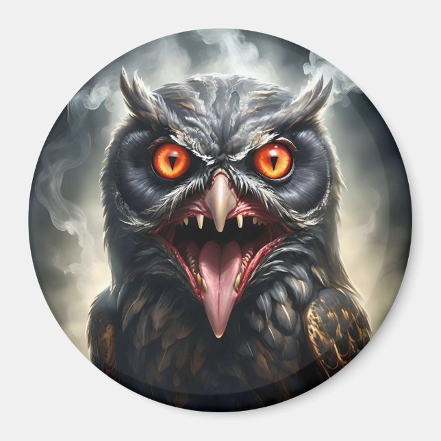 Scary Fanged Vampire Owl, Magnet (Front)