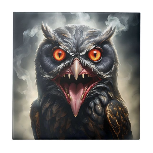 Scary Fanged Vampire Owl, Tile (Front)