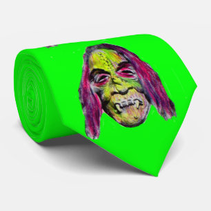 scary fiendish horror monster print tie