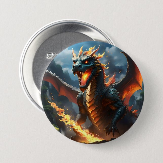 Scary Fire Breathing Dragon, 7.5 Cm Round Badge (Front & Back)