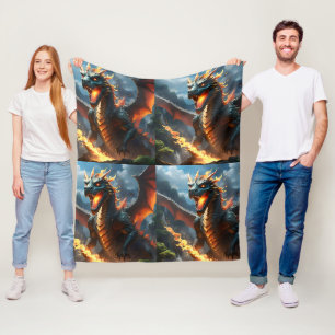 Scary Fire Breathing Dragon, Fleece Blanket