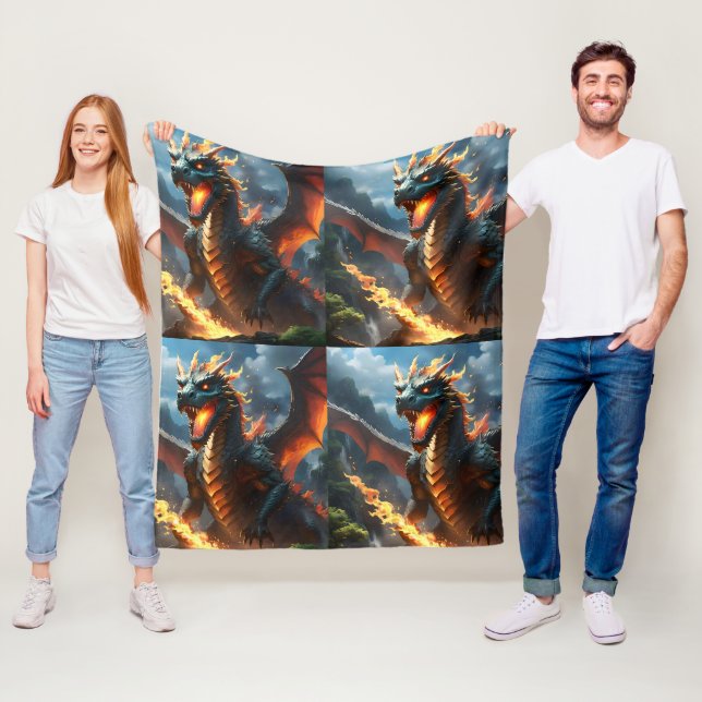 Scary Fire Breathing Dragon, Fleece Blanket (In Situ)