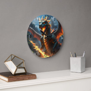 Scary Fire Breathing Dragon, Large Clock
