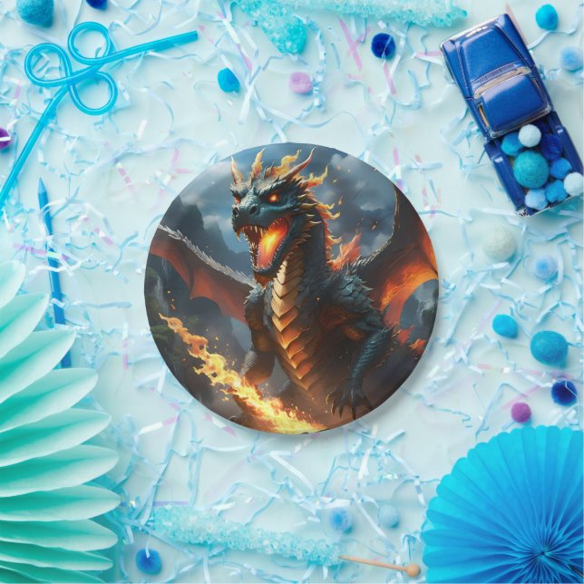 Scary Fire Breathing Dragon, Paper Plate (Party)