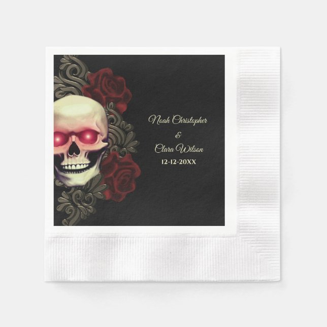 Scary floral dark luxury gothic skull hallowedding napkin (Front)