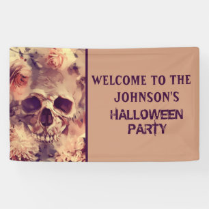 Scary Floral Skull Halloween Party Banner