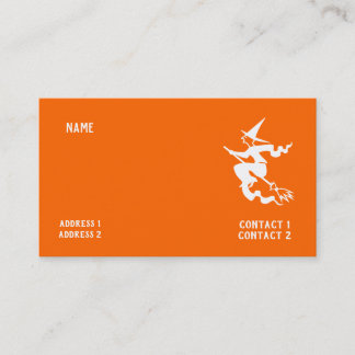 scary flying witch in neon orange business card