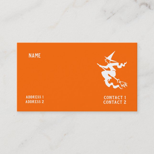 scary flying witch in neon orange business card (Front)