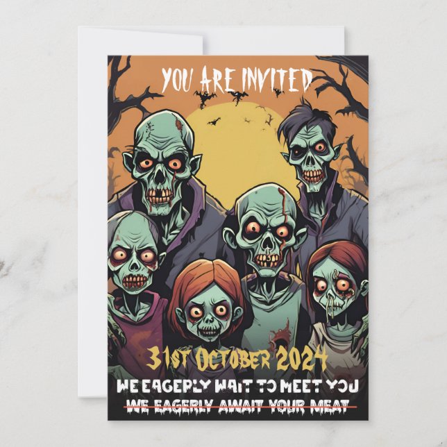 Scary Funny Zombie Family Halloween Party Invitation (Front)