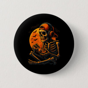 Scary Gamer Halloween Creepy Skeleton Playing Vide 6 Cm Round Badge
