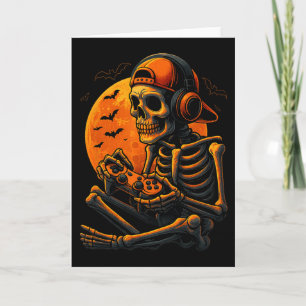 Scary Gamer Halloween Creepy Skeleton Playing Vide Card