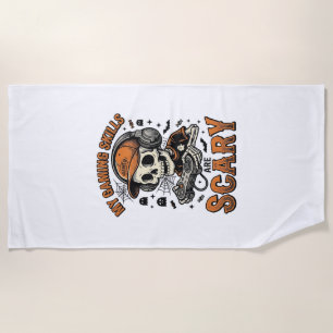 Scary Gamer Skeleton Vintage Halloween Shirt Desig Beach Towel