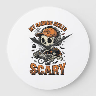 Scary Gamer Skeleton Vintage Halloween Shirt Desig Large Clock