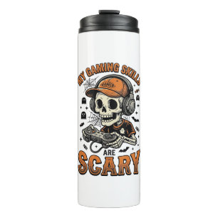 Scary Gamer Skeleton Vintage Halloween Shirt Desig Thermal Tumbler