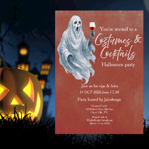 Scary Ghost Costume Cocktail Halloween Party Invitation