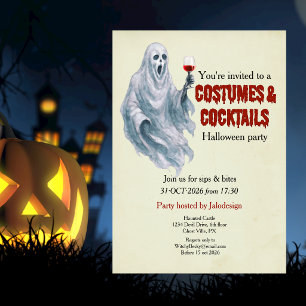 Scary Ghost Costume Cocktail Halloween Party Invitation