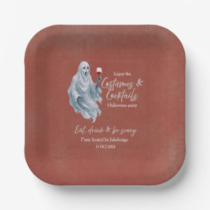 Scary Ghost Costume Cocktail Halloween Party Paper Plate