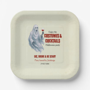 Scary Ghost Costume Cocktail Halloween Party Paper Plate