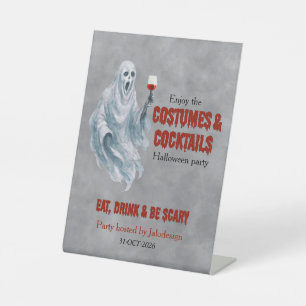 Scary Ghost Costume Cocktail Halloween Party Pedestal Sign