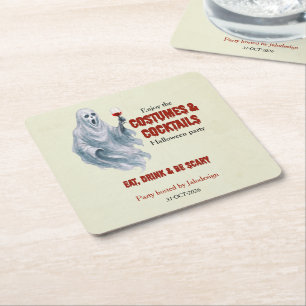 Scary Ghost Costume Cocktail Halloween Party Square Paper Coaster