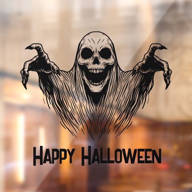 Scary Ghost Happy Halloween Window Cling (Sheet 2)