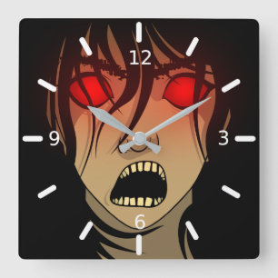 Scary Ghost Lady With Red Eyes Black Square Wall Clock