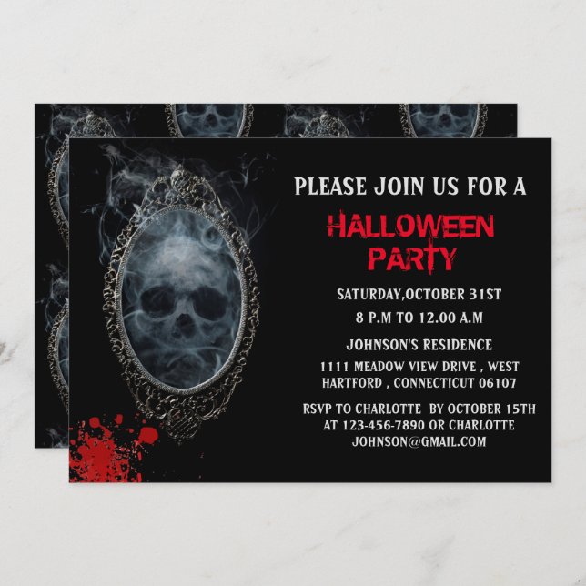 Scary Ghost Mirror Halloween Party Invitation (Front/Back)