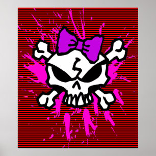 SCARY GIRL SKULL WITH SPLATTERS AND STRIPES POSTER