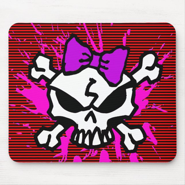 SCARY GIRL SKULL WITH SPLATTERS MOUSE MAT (Front)