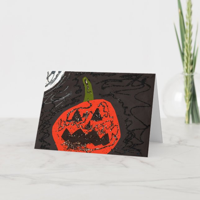 Scary Glitter Jack o' Lantern Card (Front)