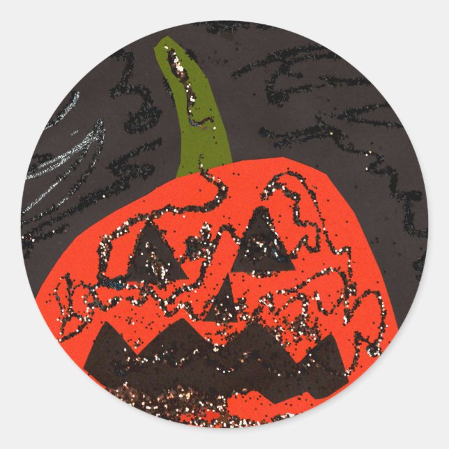 Scary Glitter Jack o' Lantern Classic Round Sticker (Front)