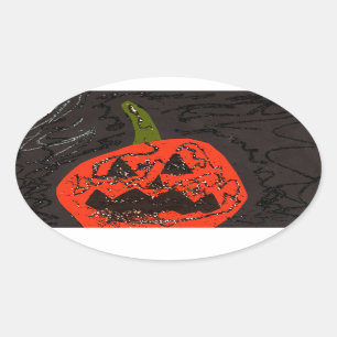 Scary Glitter Jack o' Lantern Oval Sticker