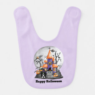 Scary Globe With Haunted House and Cute Cats Bib