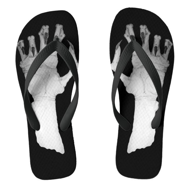 Scary gnarled  gruesome monster hand art flip flops (Footbed)