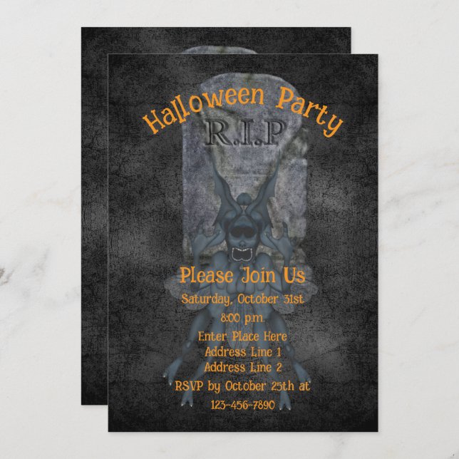 Scary Goblin Gravestone Halloween Invitation (Front/Back)