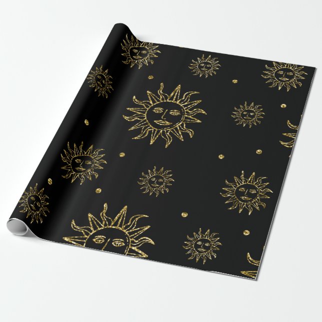 Scary Gold Black Goddess Celestial Halloween Gift Wrapping Paper (Unrolled)