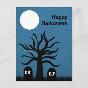 Scary Graveyard Halloween Postcard, Dark Blue Postcard