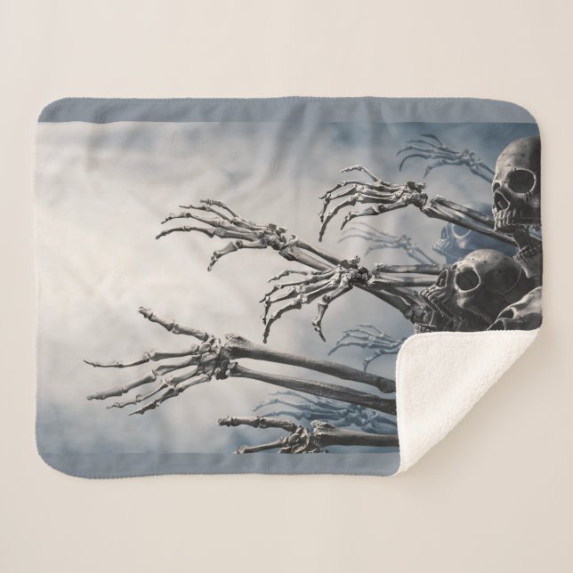 Scary Graveyard Hands Reaching Moon Halloween Sher Sherpa Blanket (Front (Horizontal))